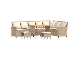 Maison Exclusive - 4 Pcs Conjunto Sofás De Jardim Com Almofadões Em L Vime Pe Bege