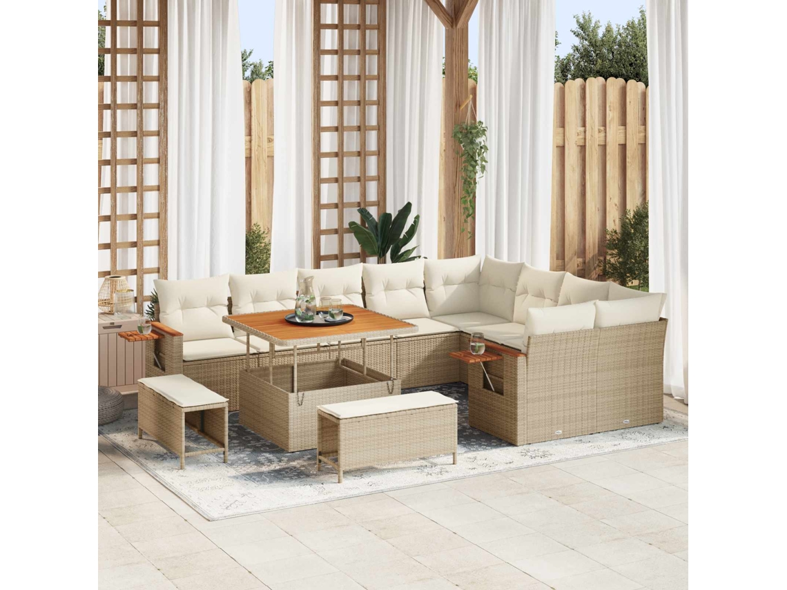 Vidaxl Conjunto De Sofá De Jardim 12 Unid. Bege Vime Pe