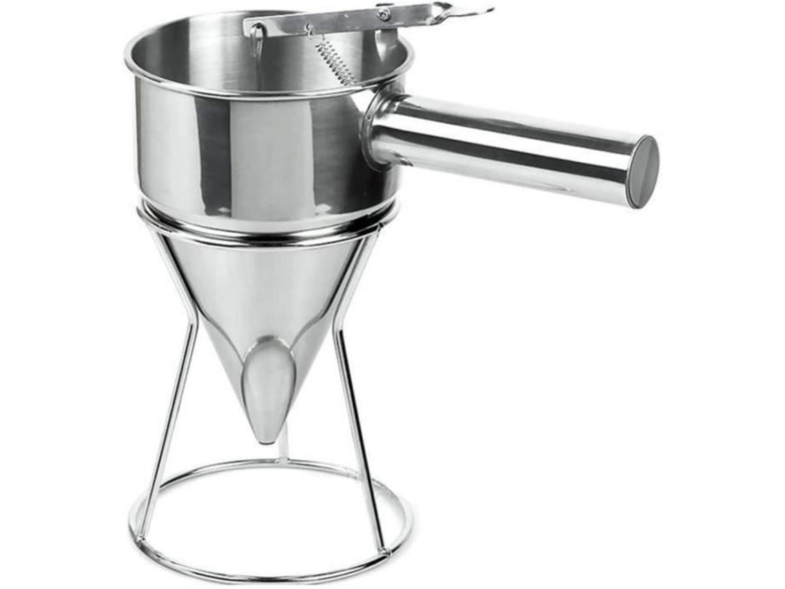 Funil de Pistão de Aço Inoxidável Bolas de Polvo com Suporte Ferramentas de Cozinha para Panquecas Dispensador de Massa e Decoração