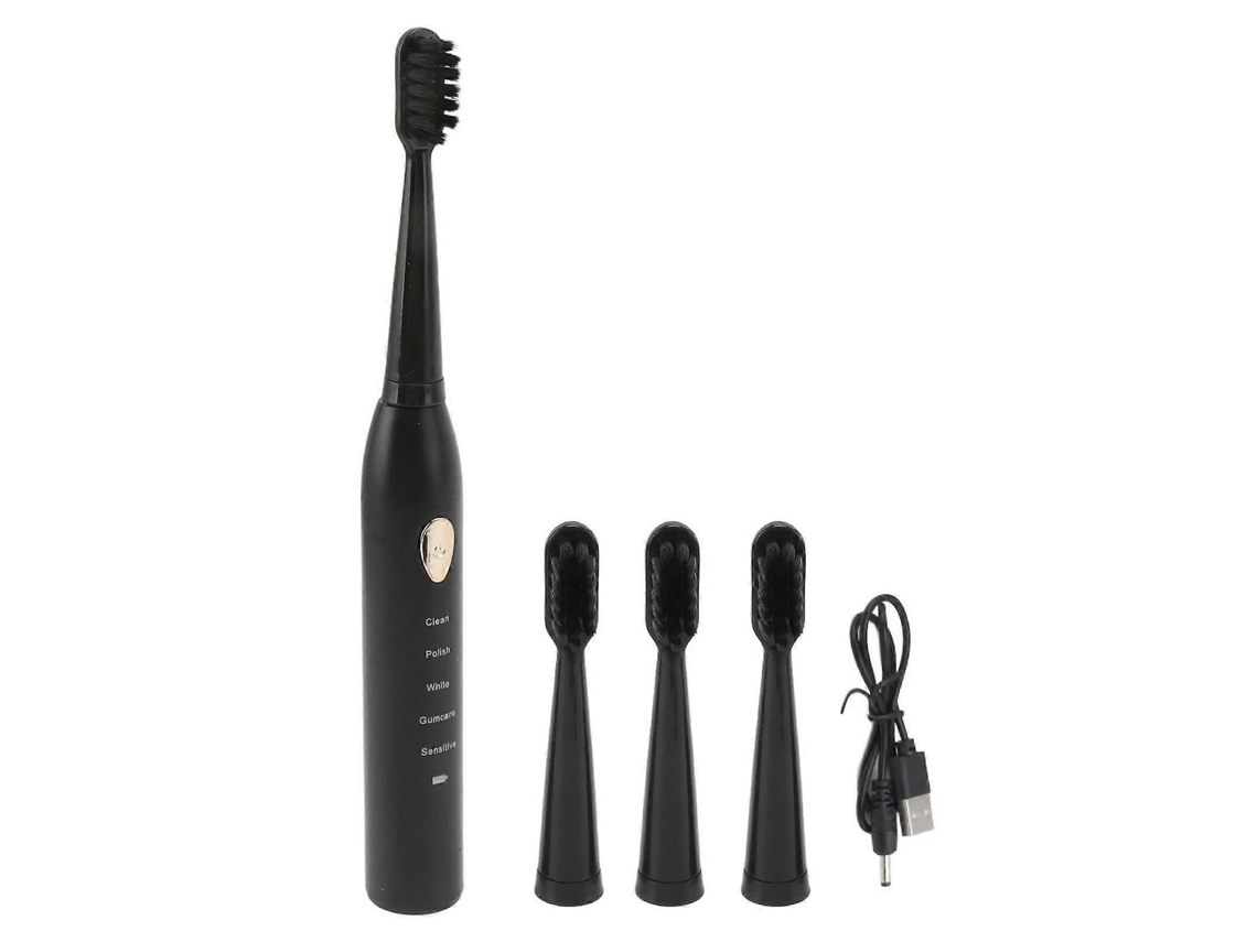 Escova De Dentes Elétrica Com 4 Cabeças De Escova, Cerdas Macias, Recarregável, Para Adultos, Preta E Dourada.