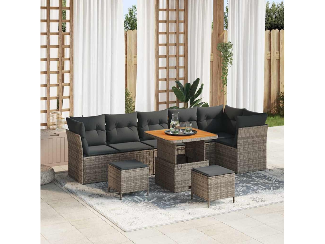 Vidaxl Conjunto De Sofá De Jardim 9 Unid. Cinzeto Vime Pe