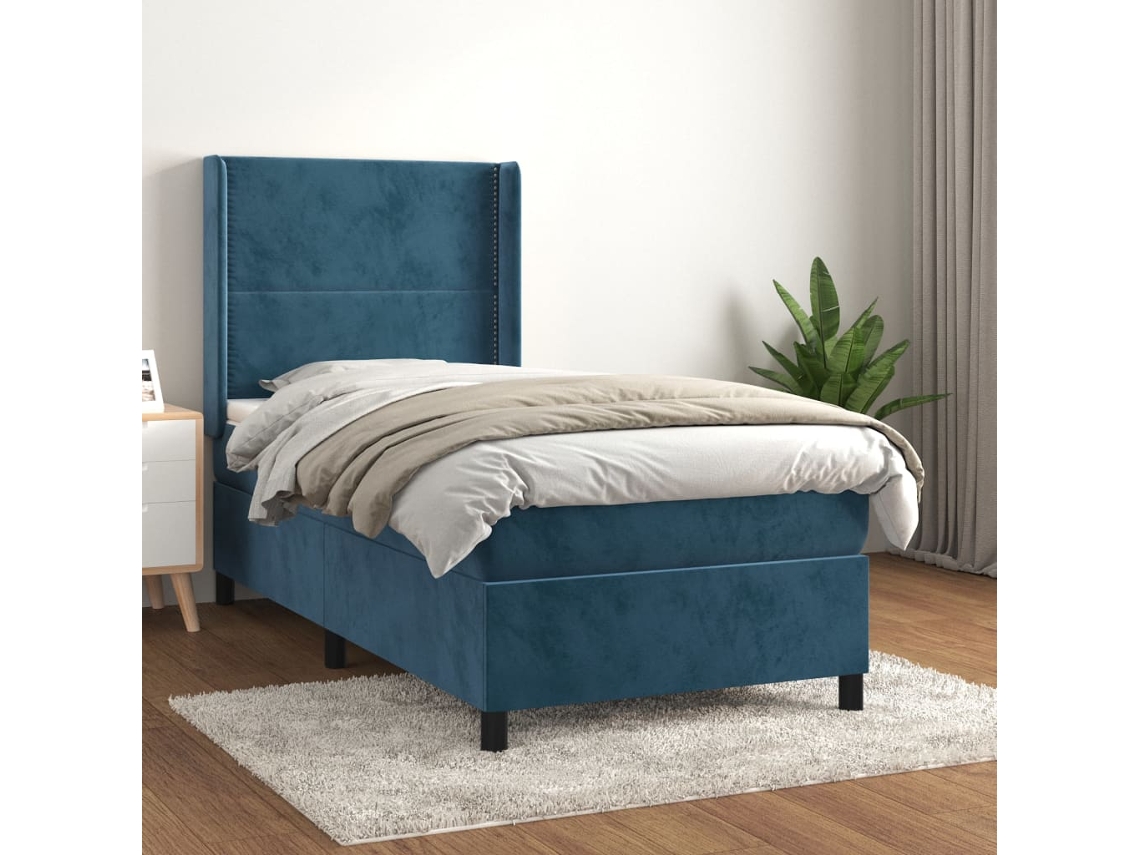 Vidaxl Cama Com Molas/colchão 80x200 Cm Veludo Azul-escuro