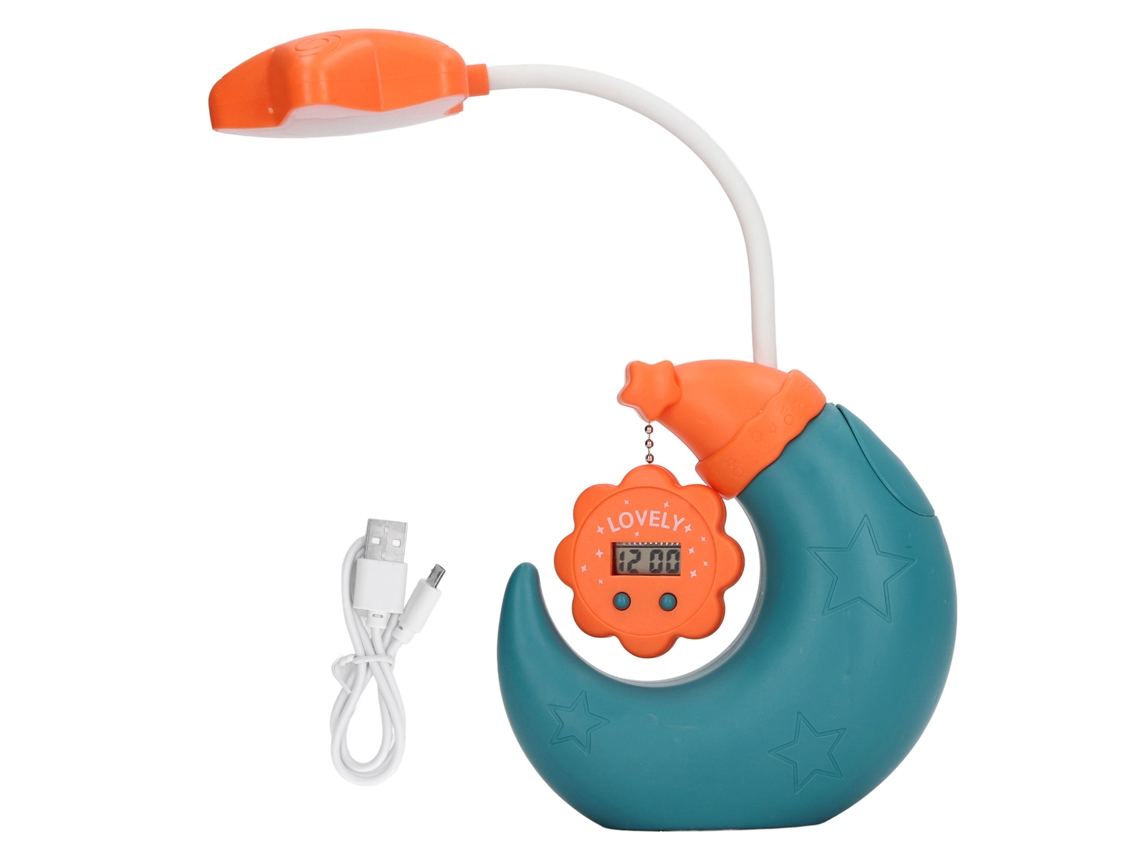 Ats lâmpada de Escritório com Porta para Canetas, Carregamento Usb, Proteção para os Olhos, Relógio Cartoon Led para Crianças, Verde