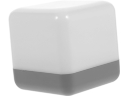 Luminária de mesa LED em formato de cubo, recarregável, com tampa.