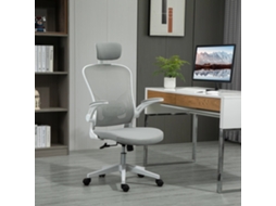 Cadeira De Escritório Ergonômica Com Apoio De Cabeça E Função Balanço, Ajustável Em Altura, Cor Cinza, 65 X 64 X 114 122 Cm Quenty
