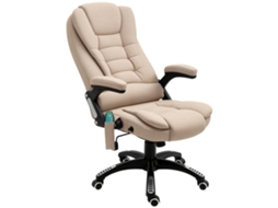 Cadeira De Escritório Com 6 Pontos De Massagem Reclinável Até 130° Com Função De Aquecimento 68x72x110-120 Cm Marrom Claro
