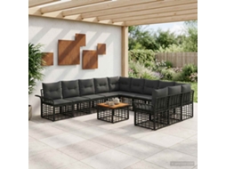 Vidaxl Conjunto De Sofás Para Exterior 12 Unid. Preto E Cinza Escuro
