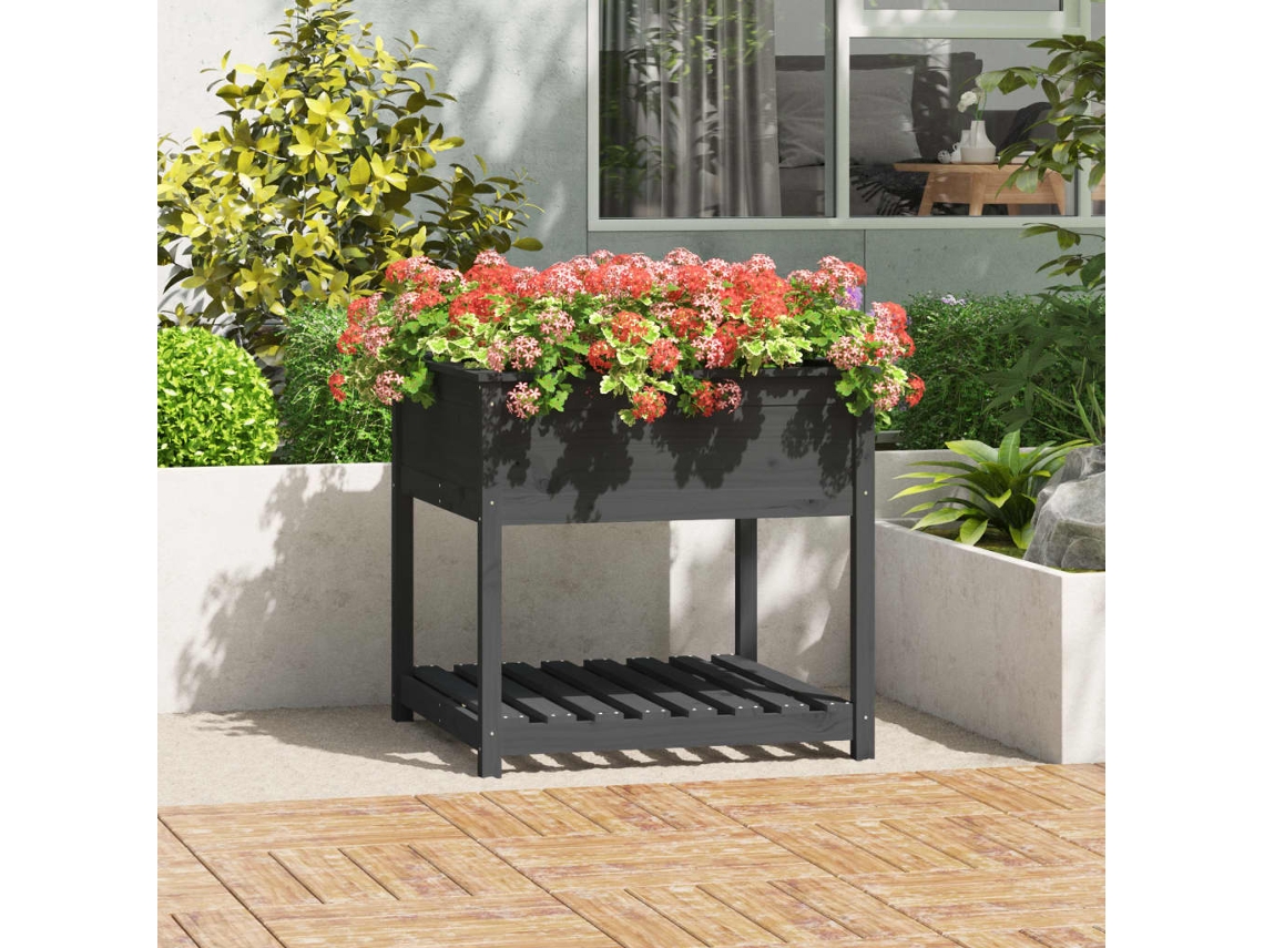 Vidaxl Vaso/floreira Com Prateleira 82,5x82,5x81 Cm Pinho Maciço Cinza