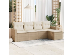 Vidaxl 5 Pcs Conjunto De Sofás P/ Jardim Com Almofadões Vime Pe Bege