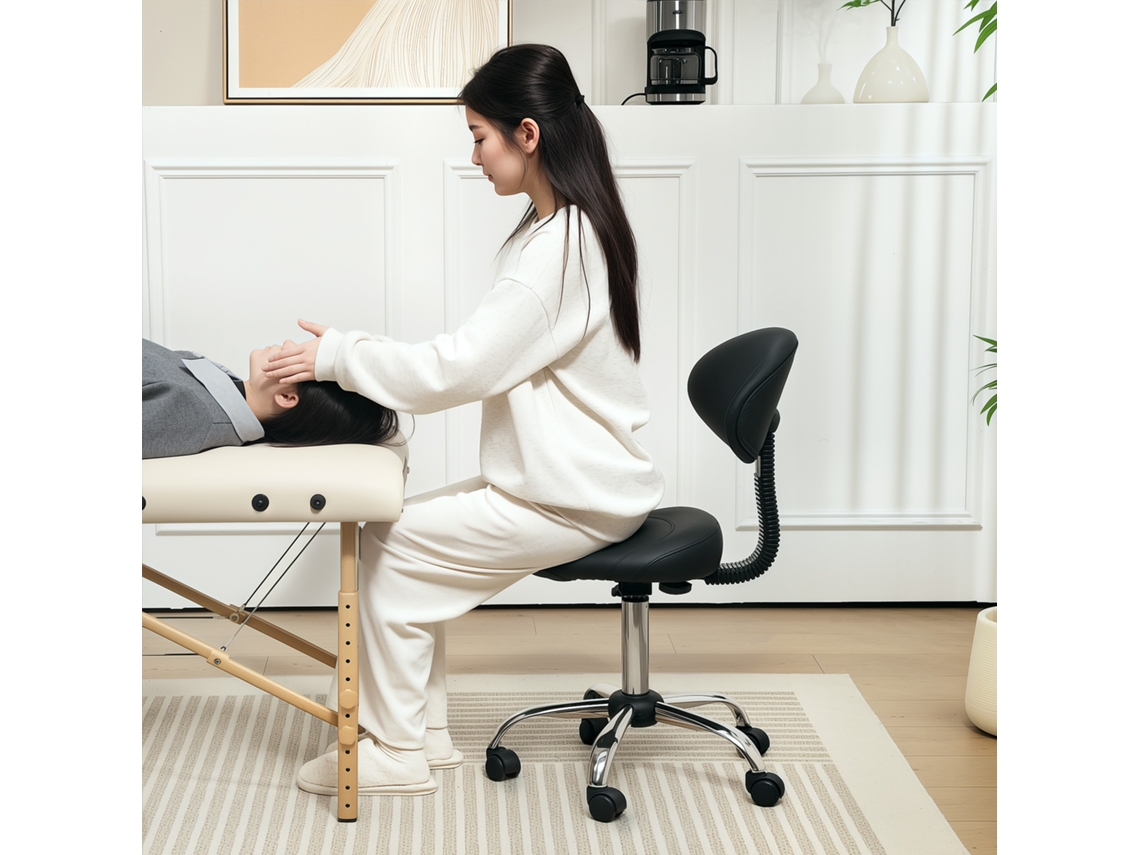 Taburete Giratorio Con Respaldo Y Ruedas Silla Ajustable Para Salones De Belleza Estudio De Tatuajes 50x50x83-98cm Negro