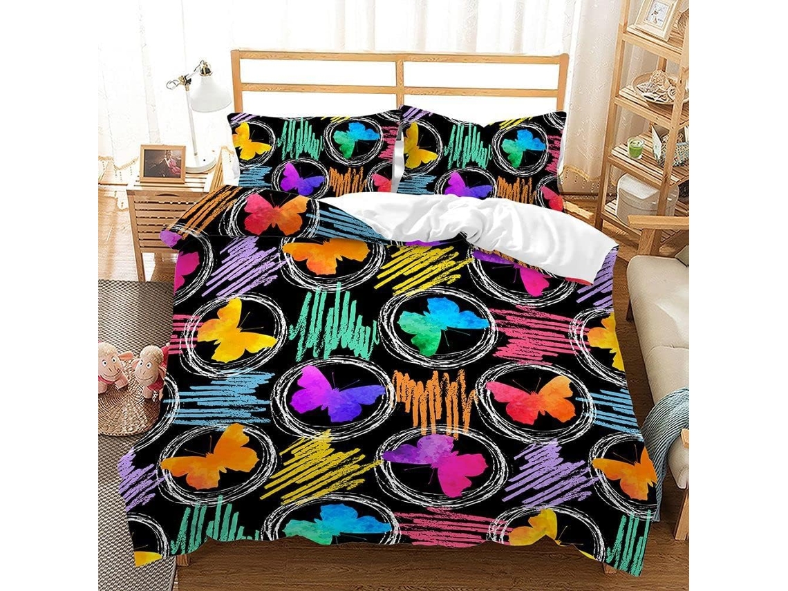 Capa de Edredom Estampada Borboletas Estreladas em Microfibra Fronha 200x200 Cm (LxAxP), 140x200 Cm