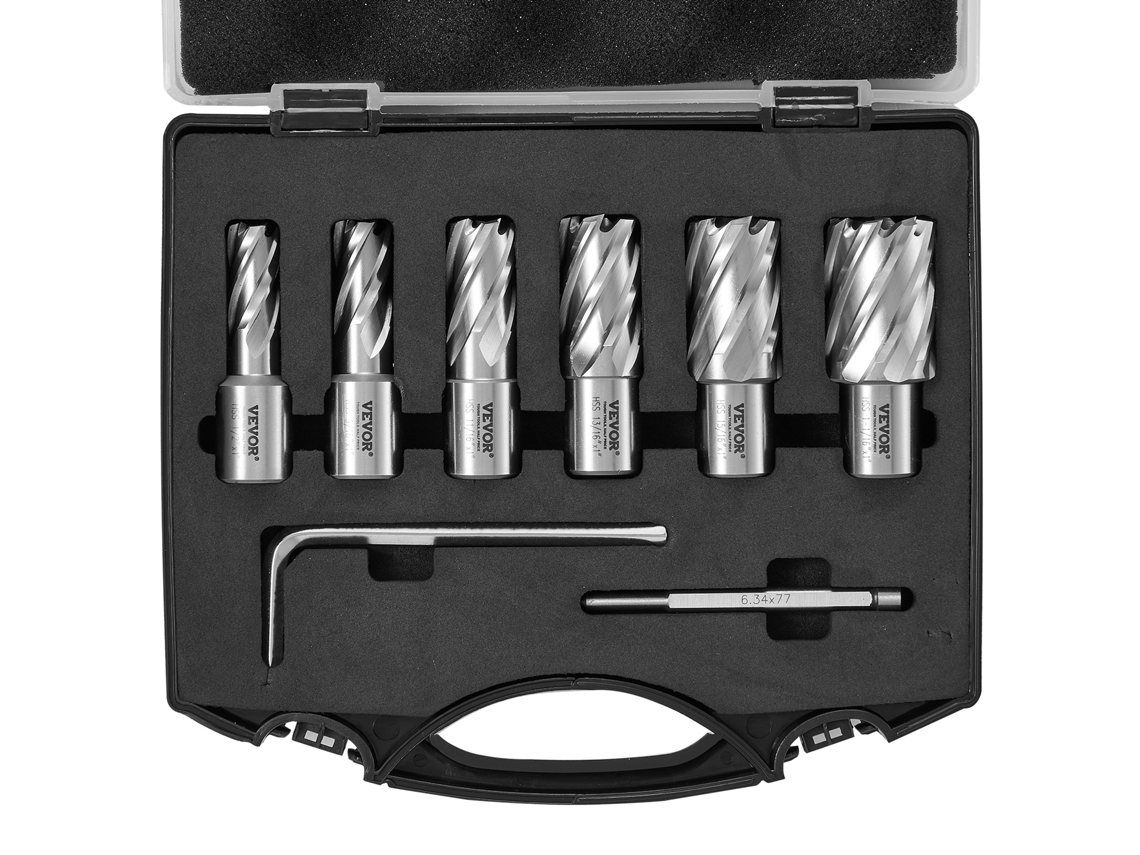 VEVOR Conjunto de Brocas Anulares de 6 Peças com Haste Weldon Mag Diâmetro de Corte de 1/2 a 1-1/16 Aço de Alta Velocidade M2Al