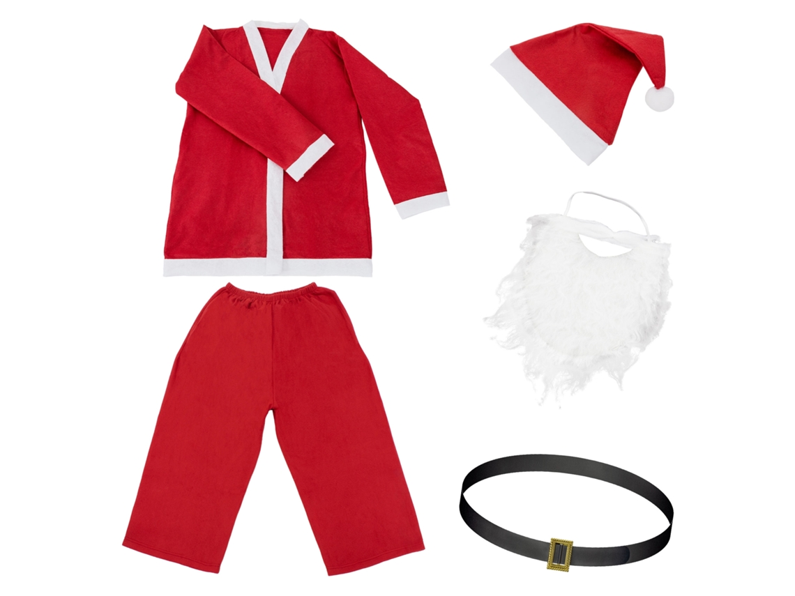 Fato de Pai Natal 5 Peças Vermelho/Branco em Poliéster Tamanho Único