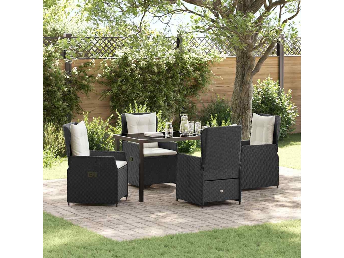 Vidaxl Conjunto De Jantar Para Jardim 5 Unid. Preto Vime Pe