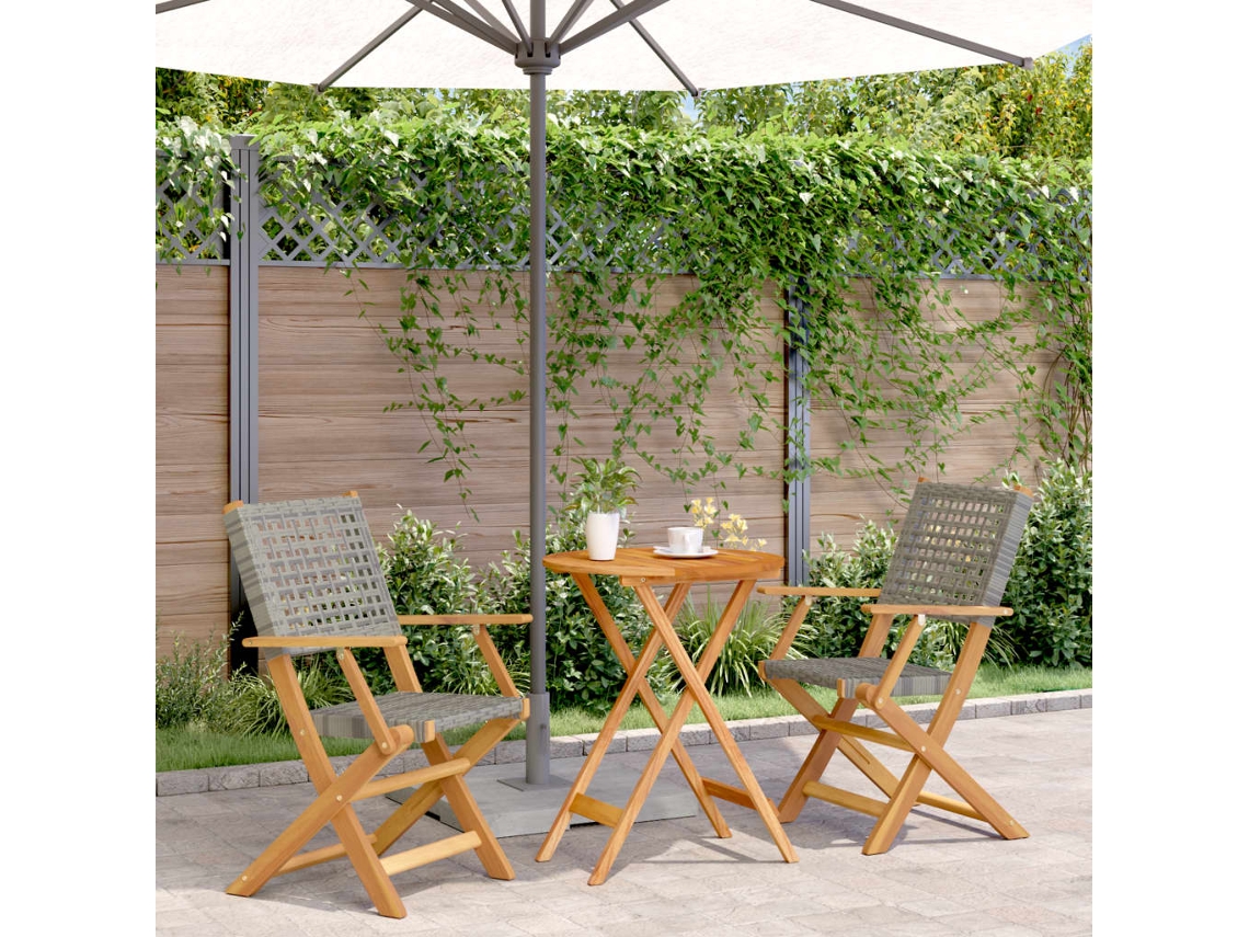 Vidaxl 3 Pcs Conjunto De Bistrô Vime Pe E Madeira Maciça Cinzento