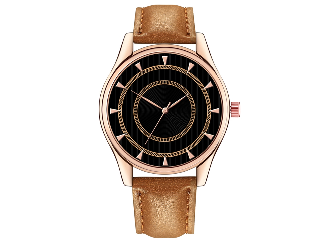 Reloj De Pulsera Para Hombre De Cuarzo Con Dial Redondo Y Correa De Pu Moda (café Claro Y Negro)