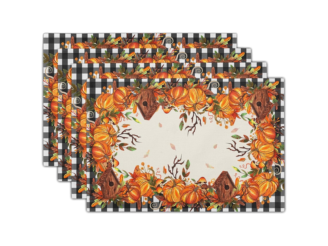 Mats de Linho Aquarelados de Folha de Bordo Conjunto com 4 Peças Decoração de Outono NEVEANCE