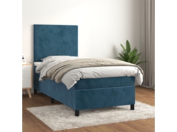 Cama Com Molas/colchão 80x200 Cm Veludo Azul-escuro