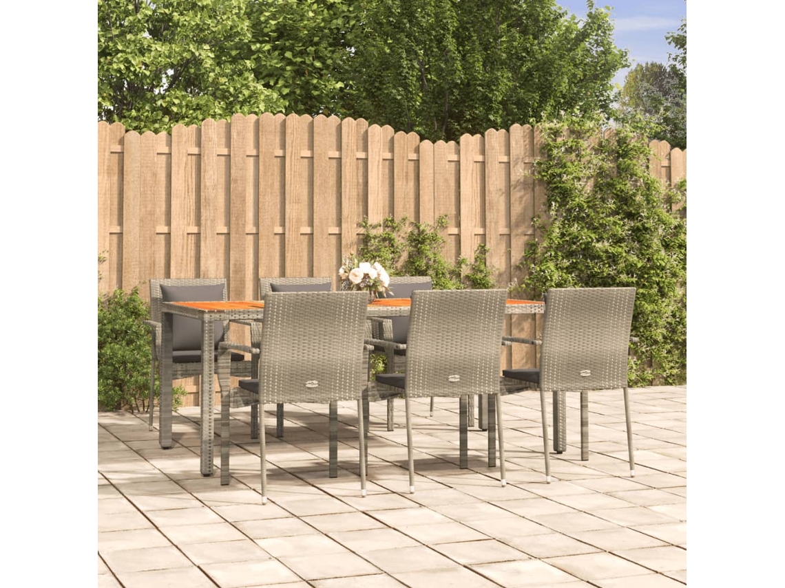 Conjunto 7 Peças Jantar P/ Jardim C/ Almofadões Vime Pe Cinza Dkd Home Decor