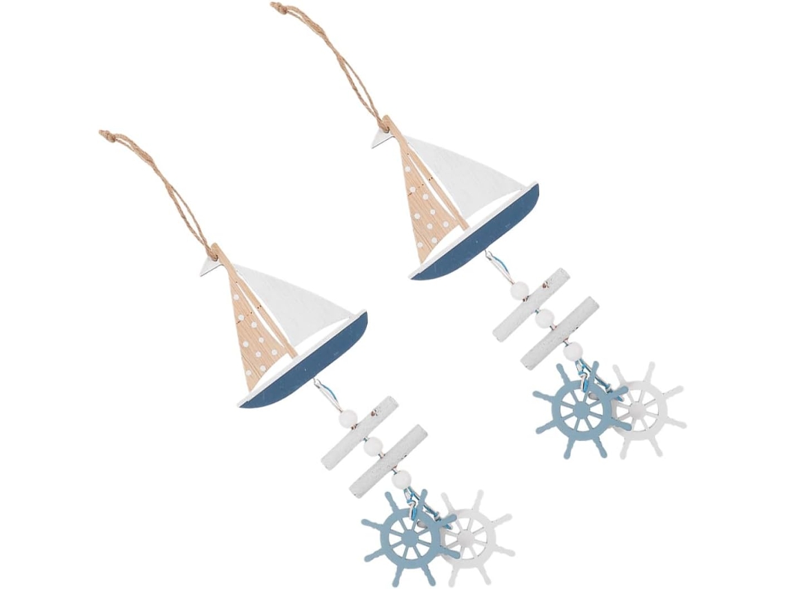 Conjunto 2 Pendentes Madeira Estilo Náutico Decoração Costeira Veleiro Parede Náutica Estar Quarto Escritório GOKOCO