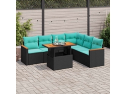 Vidaxl 7 Pcs Conjunto De Sofás P/ Jardim C/ Almofadões Vime Pe Preto