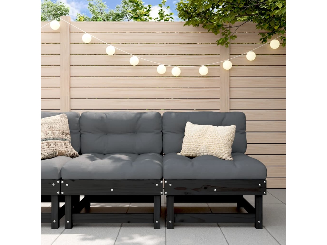 Vidaxl Sofás De Centro Para Jardim 2 Pcs Madeira De Pinho Maciça Preto