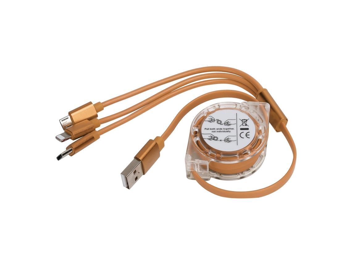 Cabo de Carga Retrátil de Nylon Trançado 3 em 1 para iOS/type C/micro, Vermelho