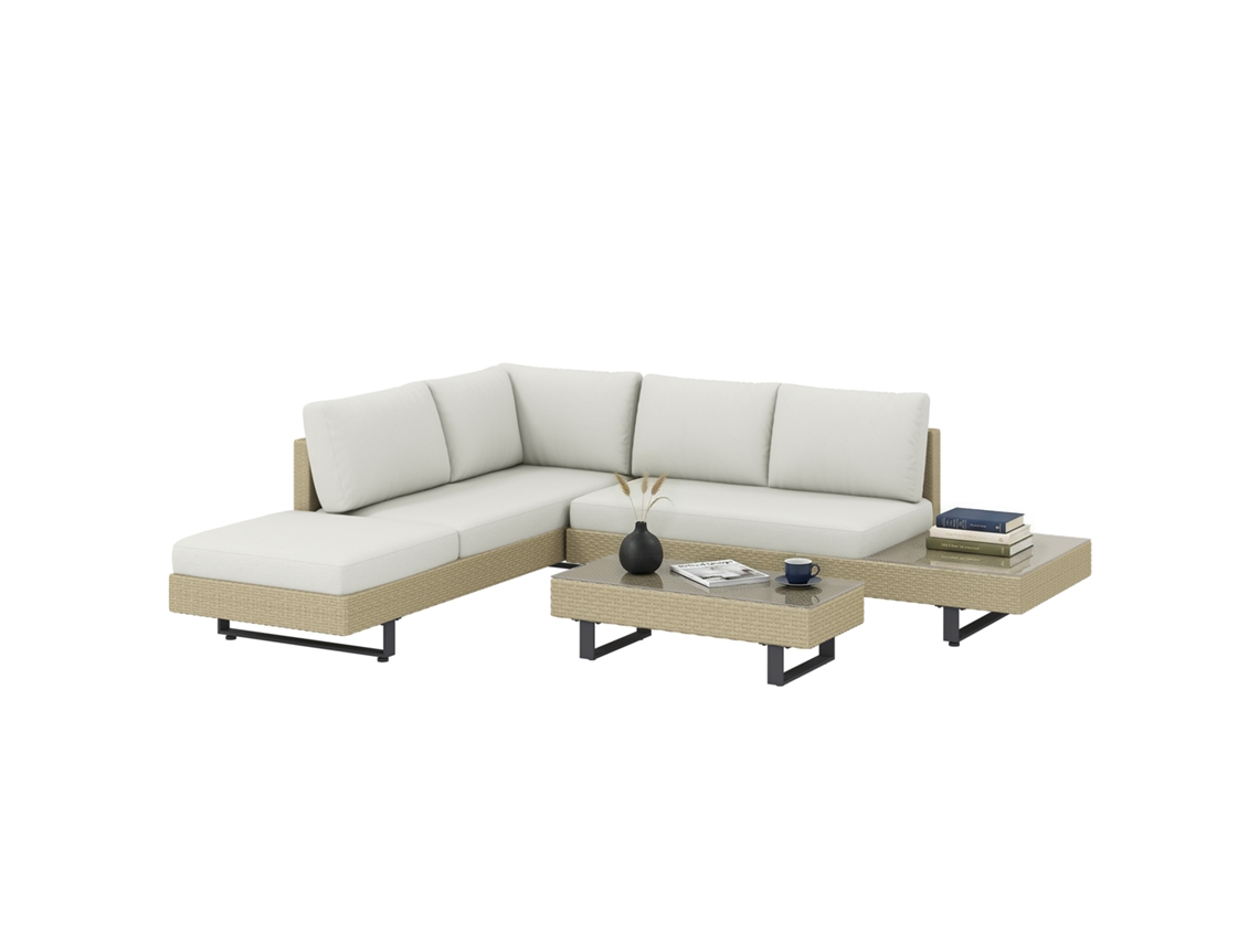 Conjunto Jardim 3 peças PROFESIA BOYANG com sofá modular 3 e 2 lugares, mesa lateral e centro bege