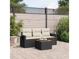 Vidaxl 4 Pcs Conjunto De Sofás Para Jardim C/ Almofadões Vime Pe Preto