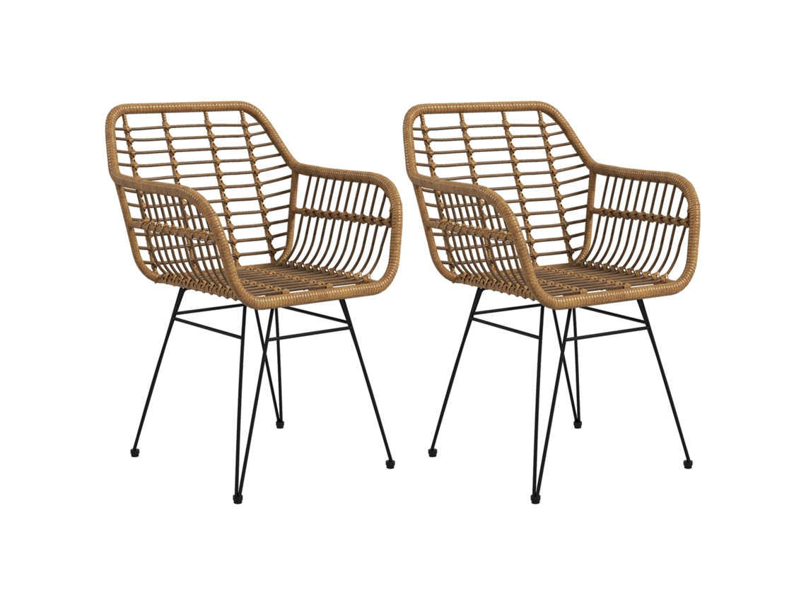 Conjunto de 2 cadeiras estilo boho, rattan PE, 56x60x79cm, cores natural e preta.