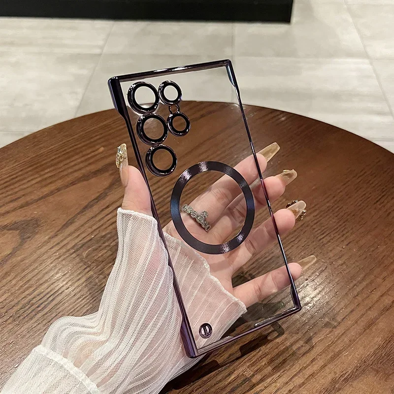 (samsung S23 Ultra Roxo) Capa Protetora Magnética, Feita De Material De Pc Transparente.