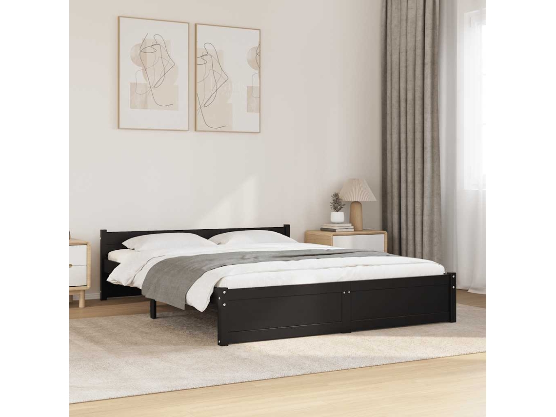 Vidaxl Estrutura De Cama King 150x200 Cm Madeira Maciça Preto