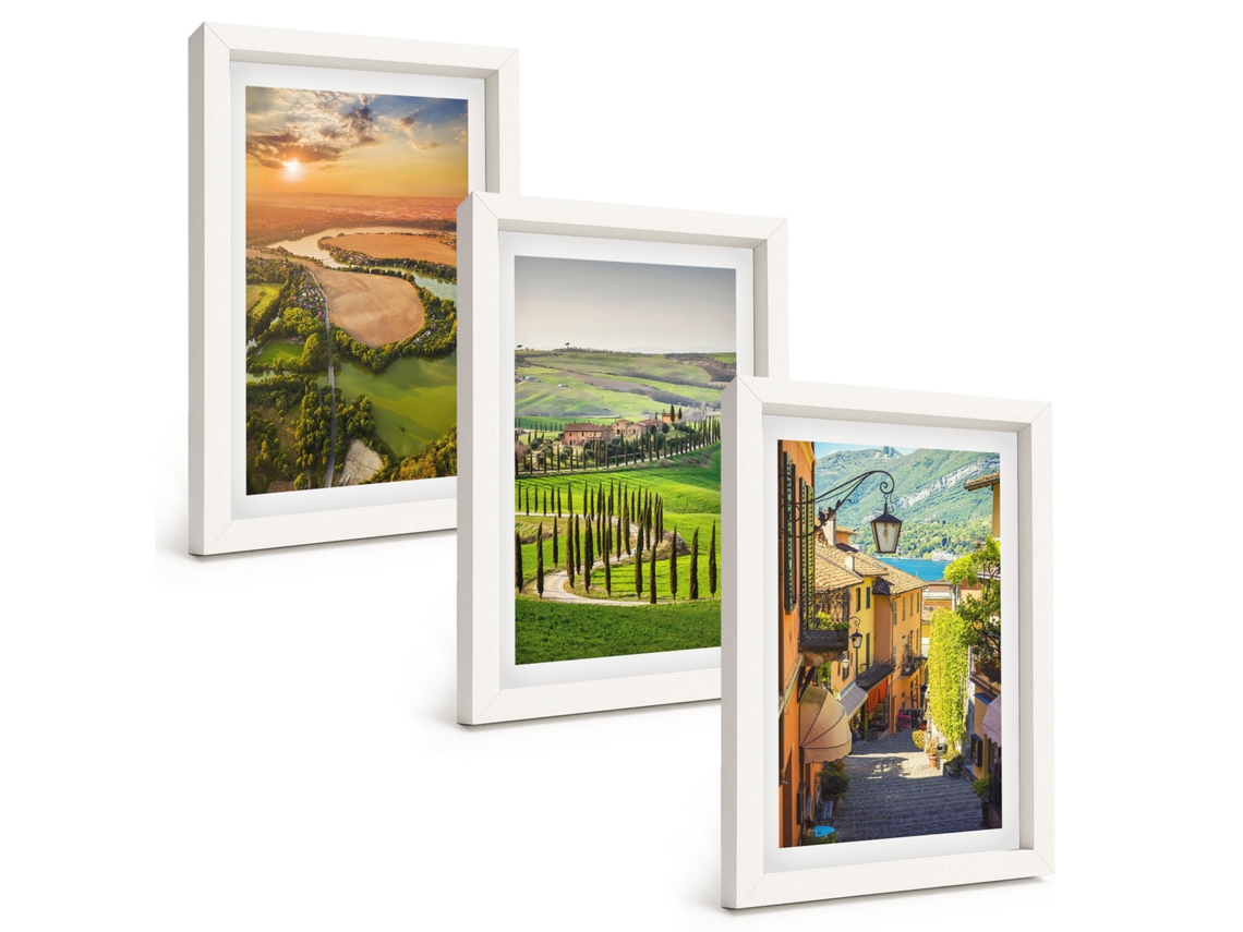 Conjunto De Pinturas Paisagens Italianas, Rua À Beira Do Rio Moldura Branca Imagens Para Um Quarto Infantil Espelharte (3 Peças 20x30 Cm)