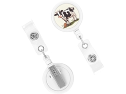 Porta Crachá Retrátil Reforçado, Com Identificação de Bobinas Crachás Tema Leiteira Vaca, Reforçados Chaveiros E