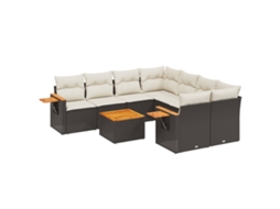 Conjunto de 9 Sofás para Jardim com Almofadões Vime Pe Preto MAISON EXCLUSIVE (9 pcs)