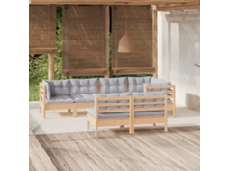 Vidaxl 7 Pcs Conjunto Lounge De Jardim + Almofadões Cinza Pinho Maciço
