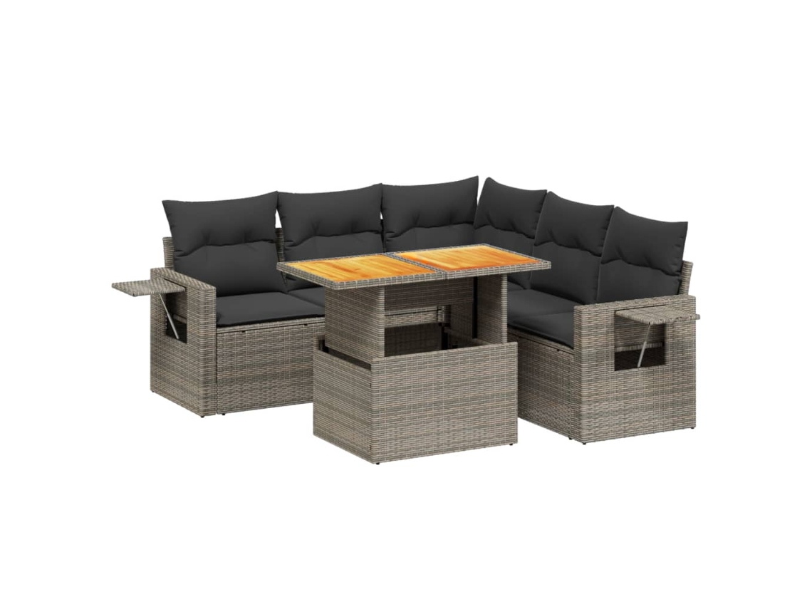 Conjunto 6 sofás de jardim com almofadões VIDAXL vime cinzento