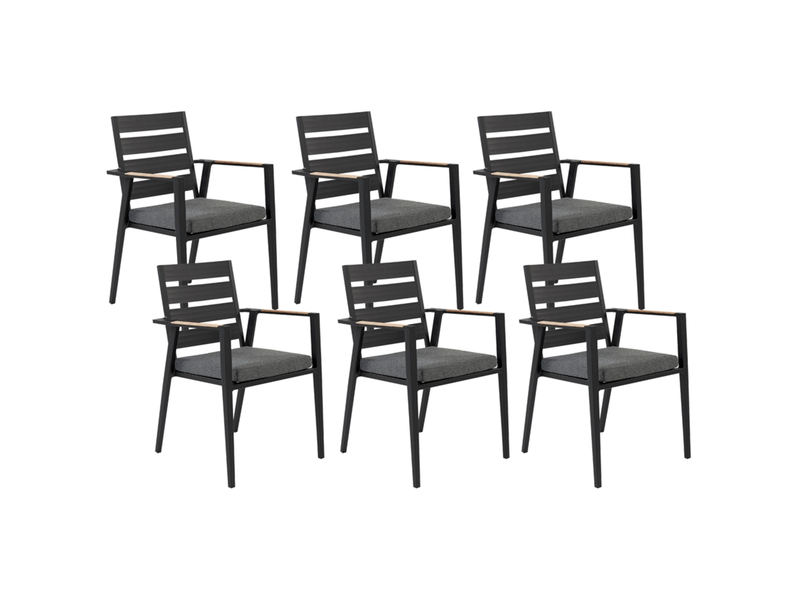 Conjunto De 6 Cadeiras De Jardim Com Almofadas Beliani Taviano De Alumínio Preto 54x58x86