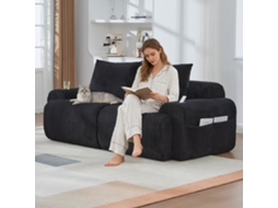 Sofá Modular De Veludo Cotelê Para 2 Lugares, Embalado A Vácuo, Combinável, Porta-copos, Bolsos Laterais, Cor Preta.