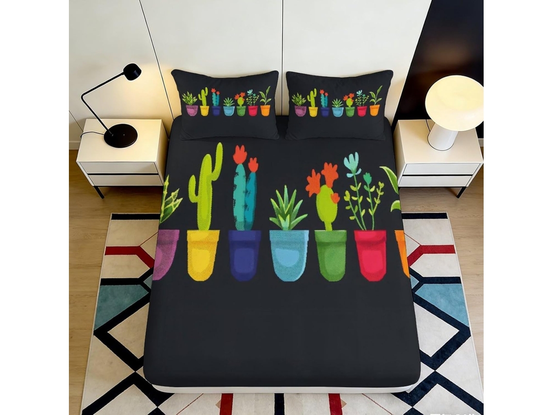 Conjunto de Cama com Estampa 3d Cactos Colo Microfibra Fronha 120x200cm