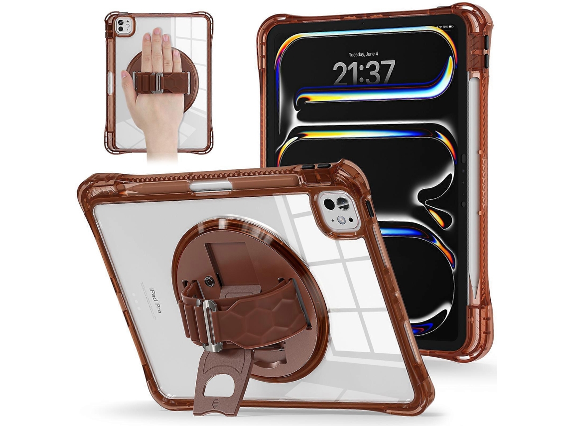 Capa para iPad Pro 11, alça de mão, suporte, capa de acrílico PC TPU, transparente, cor chocolate Hengrongshen (2024)