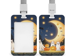 Porta Crachá Com Prendedor, Estampa Fofa De Gatinhos Fantasmas E Abóboras, Com Cordão, Ideal Escritórios E Reuniões