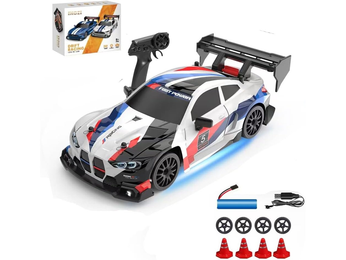 1/24 4wd Rc Carro De Corrida De Drift, Carro De Controle Remoto De Alta Velocidade 2.4ghz Com Luzes Led Digitallab (branco/8607)