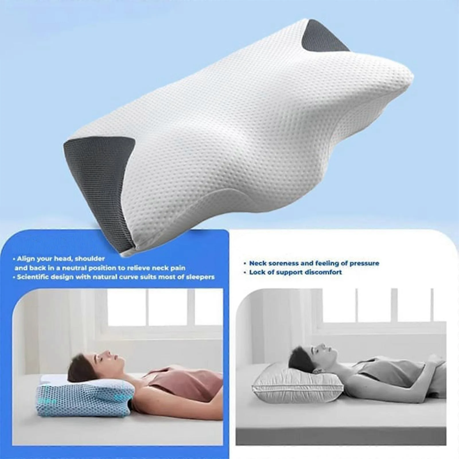 Lurelia Rolo Cervical Em Espuma Viscoelástica, Apoio Para Pescoço, Branco, Ref. L0953