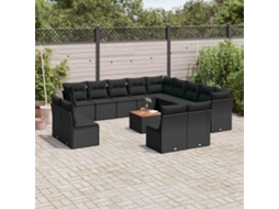 Vidaxl 14 Pcs Conjunto De Sofás P/ Jardim C/ Almofadões Vime Pe Preto
