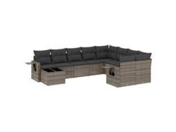 Conjunto de 10 Sofás de Jardim com Almofadões Vime Pe Cinzento MAISON EXCLUSIVE