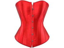 Corset de Seda Burlesque Steampunk com Gola Alta e Calcinha para Festas e Treinamento de Cintura Plus Size Vermelho