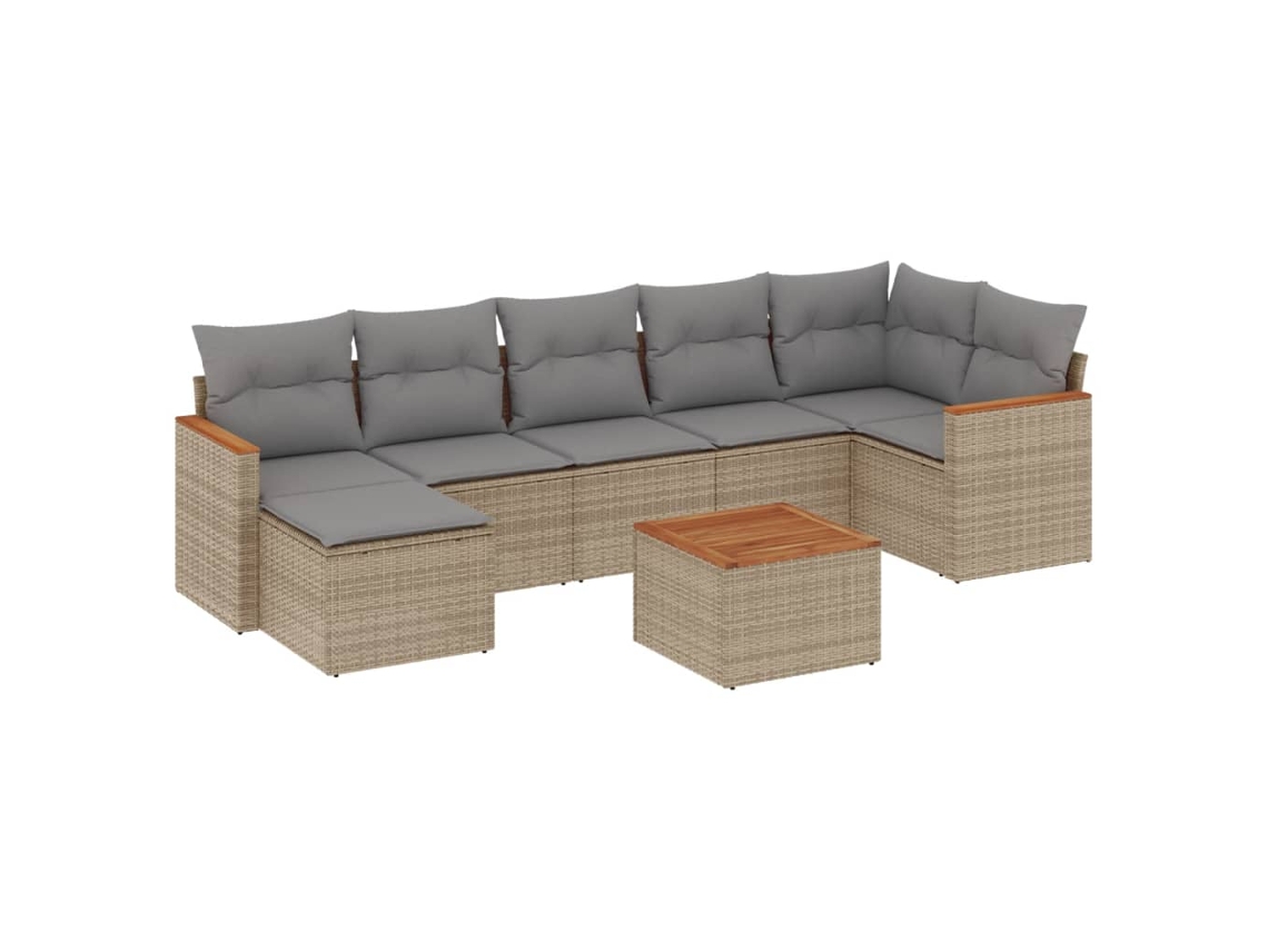 Conjunto de 8 Sofás para Jardim com Almofadões Vime Pe Bege MAISON EXCLUSIVE (8 pcs)