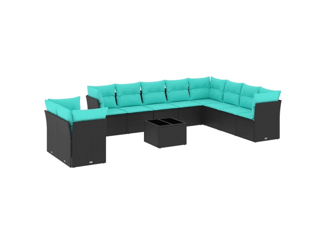 Conjunto de Sofá de Jardim, 11 Peças, Almofadas, Rattan Preto MAISON EXCLUSIVE