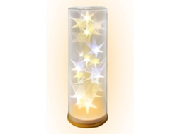 Abaixo, uma mesa em formato de estrela com decoração moderna para iluminação ambiente.